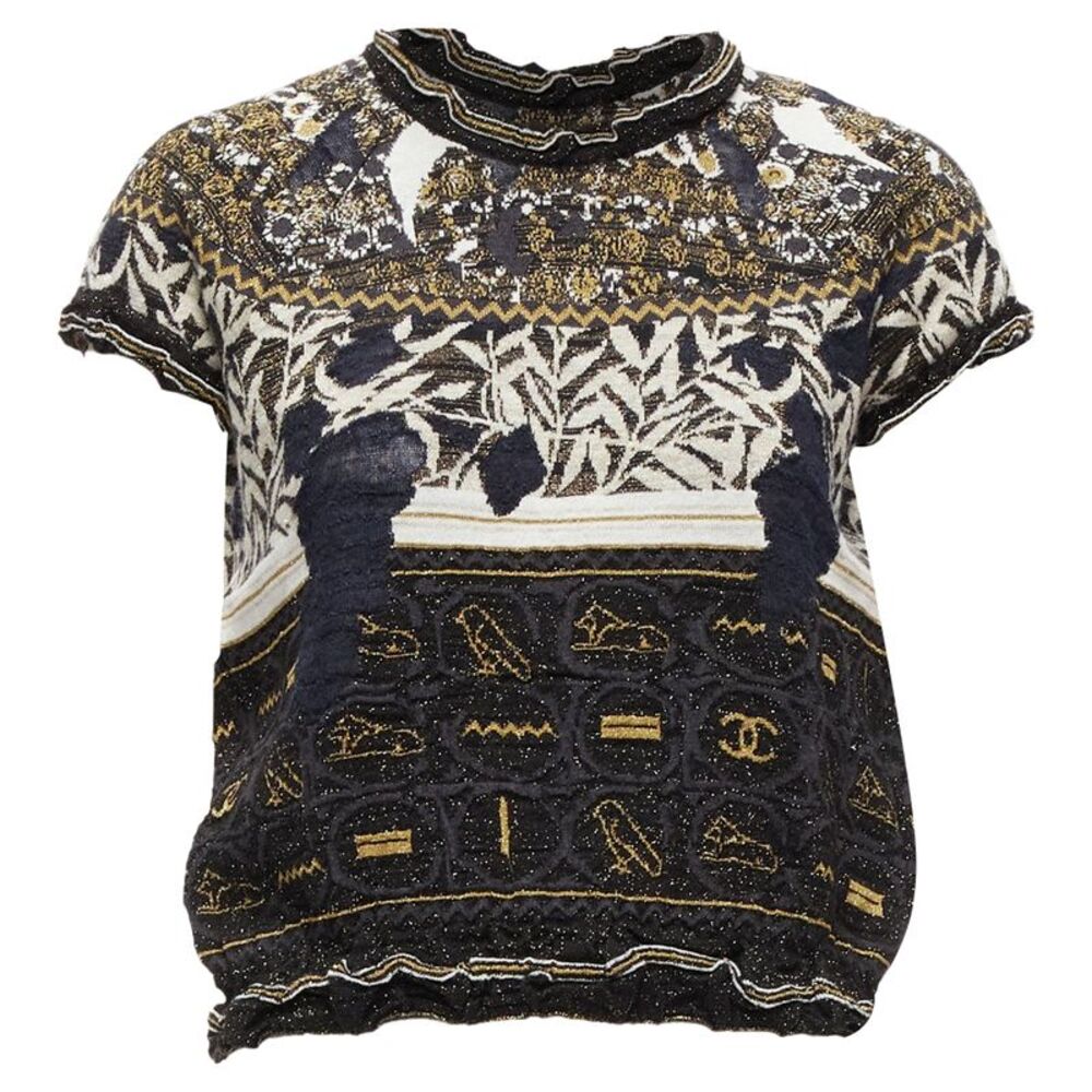 Chanel Gold Egyptian Hieroglyphics CC Cap Sleeve Sweater